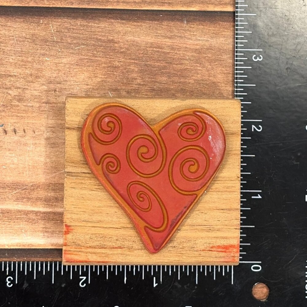 2002 RUBBER STAMPEDE A2008E BOLD HEART WOOD MOUNTED RUBBER STAMP SWIRLS - Picture 4 of 4